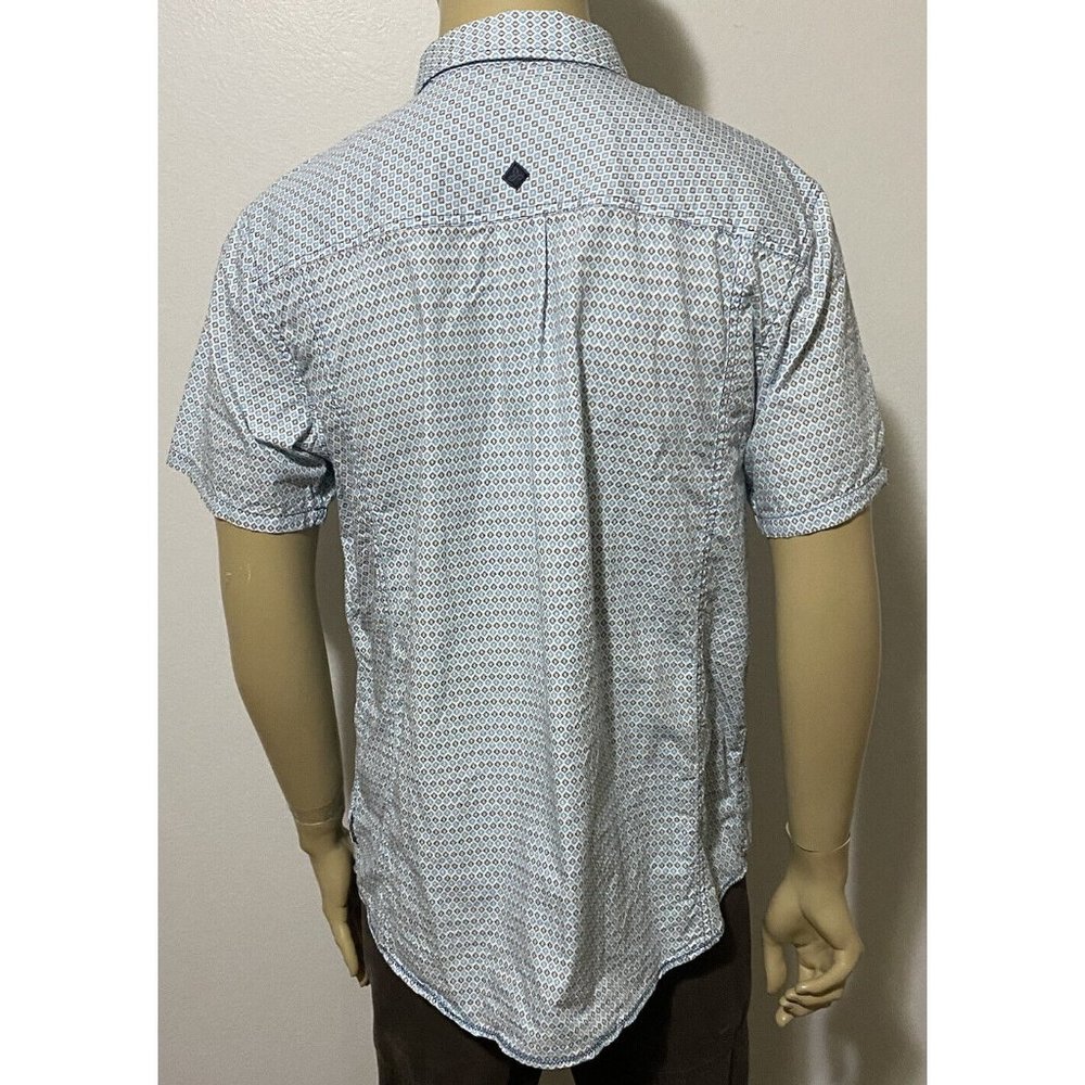 Prana Slim Fit XL Short Sleeve Button Front Men's Hiking Shirt White Teal Black - Picture 8 of 11